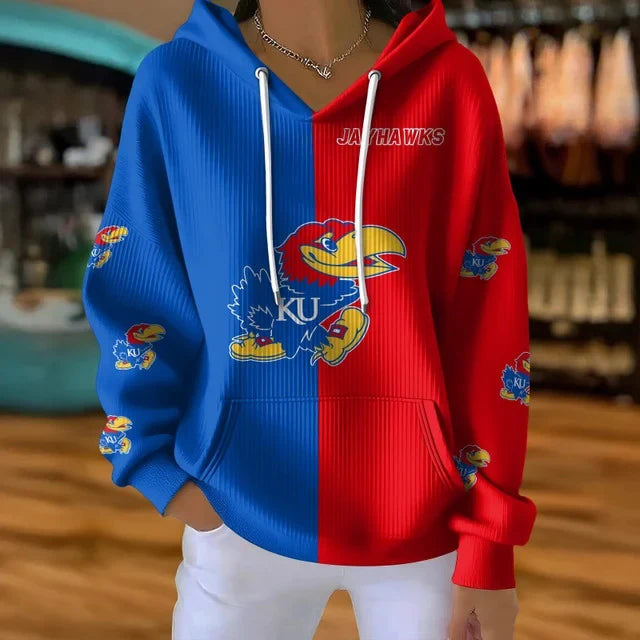 [FAN FAVORITE] NEW CUSTOMIZED NCAA MAM01 KSJ KANSAS JAYHAWKS STRAPPY RIBBED HOODIE & SWEATSHIRT