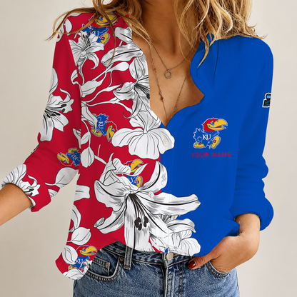 [FAN FAVORITE] NEW CUSTOMIZED NCAA MAM01 KSJ KANSAS JAYHAWKS STRAPPY WOMEN CASUAL SHIRT