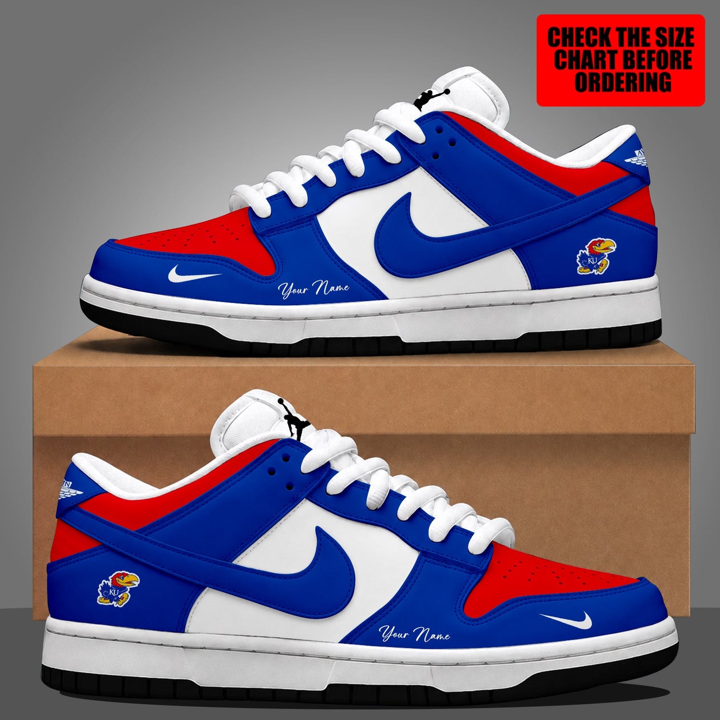 [FAN FAVORITE] NEW CUSTOMIZED NCAA MAM01 KSJ KANSAS JAYHAWKS STRAPPY DUNK LOW SHOES