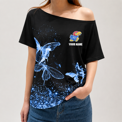 [FAN FAVORITE] NEW CUSTOMIZED NCAA MAM01 KSJ KANSAS JAYHAWKS STRAPPY OFF-SHOULDER SHIRT