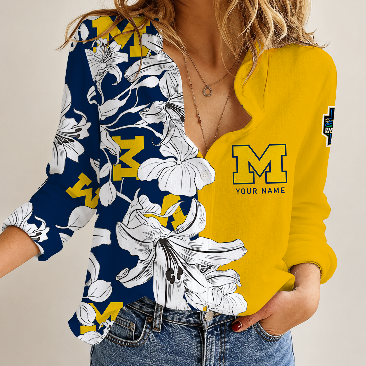 [FAN FAVORITE] NEW CUSTOMIZED NCAA CWS01 MIW MICHIGAN WOLVERINES WOMEN CASUAL SHIRT