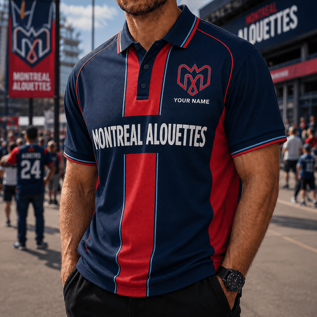 [FAN EXCLUSIVE] NEW CUSTOMIZED CFL01 MTL MONTREAL ALOUETTES STRAPPY POLO SHIRT