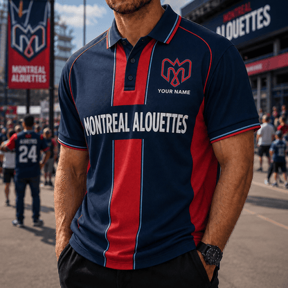 [FAN EXCLUSIVE] NEW CUSTOMIZED CFL01 MTL MONTREAL ALOUETTES STRAPPY POLO SHIRT