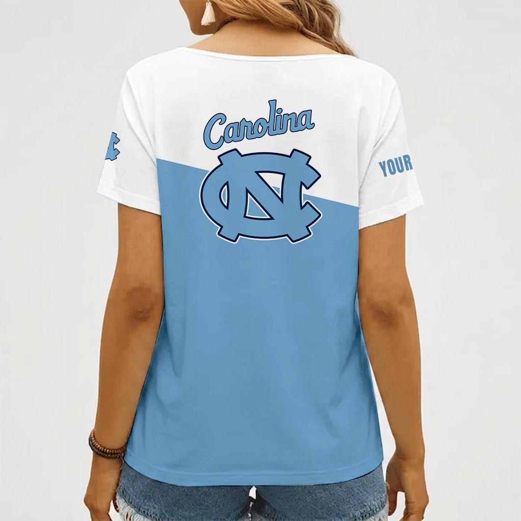 [FAN FAVORITE] NEW CUSTOMIZED NCAA CFH01 NTH NORTH CAROLINA TAR HEELS V-NECK FEMALE SHIRT