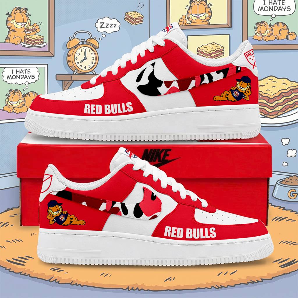 FINAL SALE - NEW CUSTOMIZED MLS01 NRB NY RED BULLS x GARFIELD AF1 SNEAKERS
