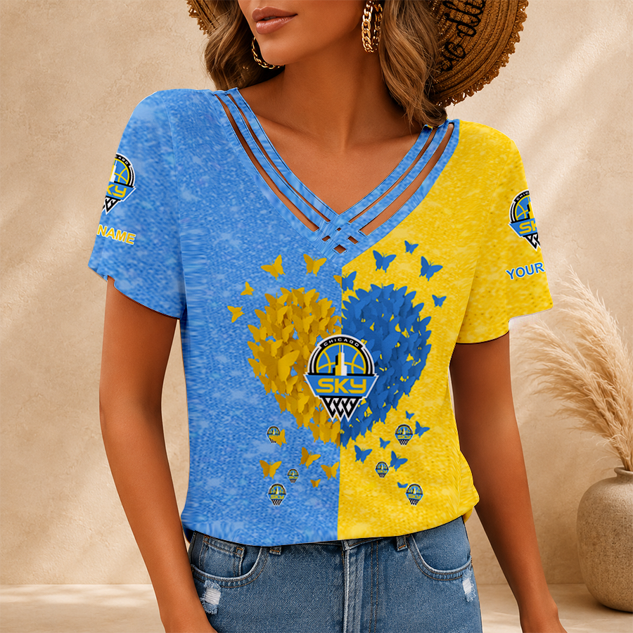 [FAN FAVORITE] NEW CUSTOMIZED WNBA02 CCS CHICAGO SKY V-NECK SHIRT