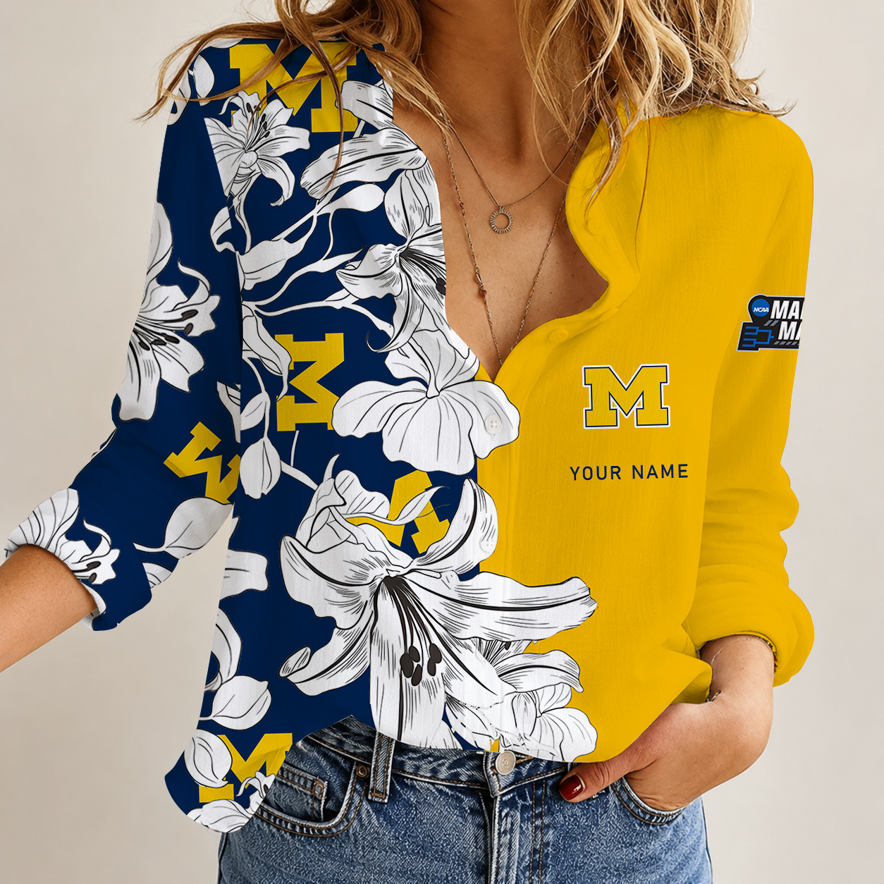 [FAN FAVORITE] NEW CUSTOMIZED NCAA MAM02 MIW MICHIGAN WOLVERINES STRAPPY WOMEN CASUAL SHIRT