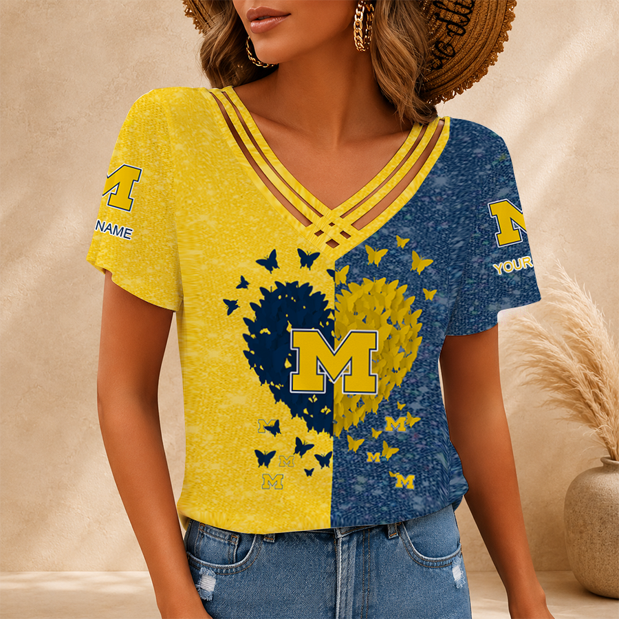 [FAN FAVORITE] NEW CUSTOMIZED NCAA MAM02 MIW MICHIGAN WOLVERINES V-NECK SHIRT