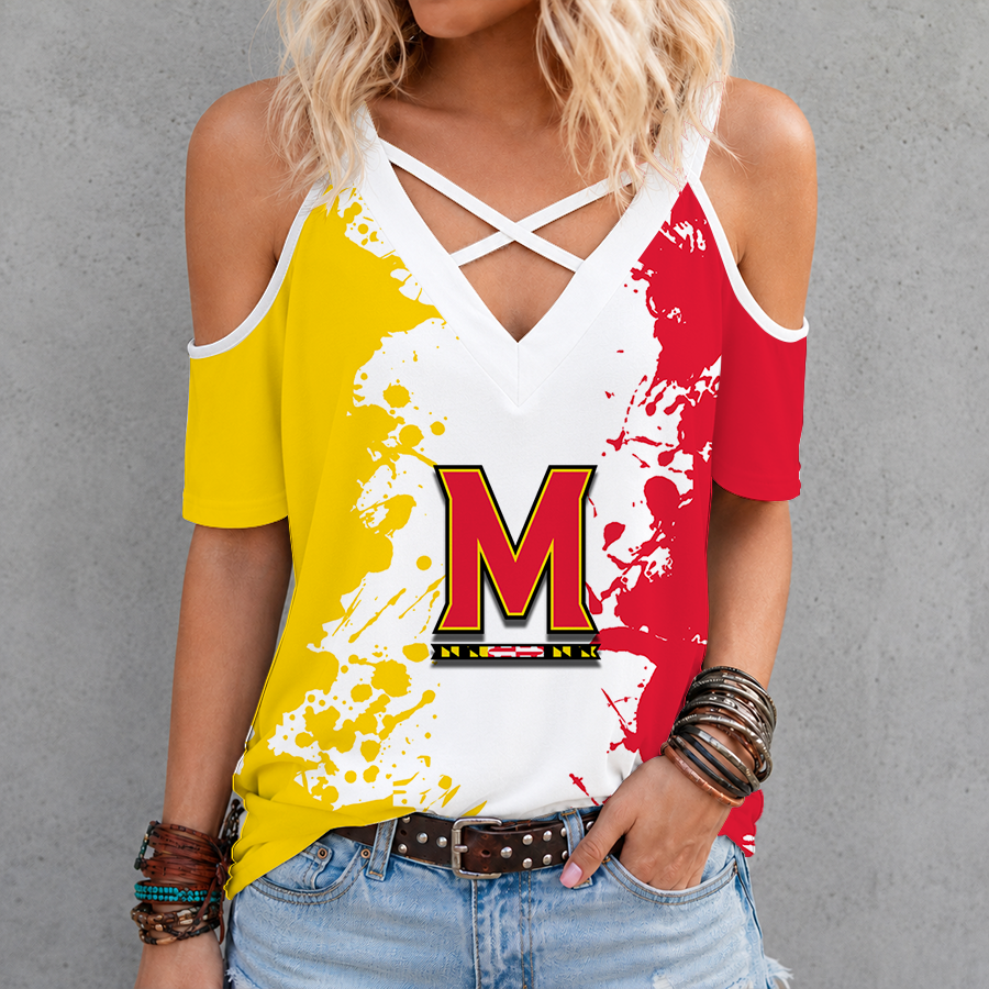 [FAN FAVORITE] NEW CUSTOMIZED NCAA CFH02 MLT MARYLAND TERRAPINS CRISS CROSS V-NECK TOP