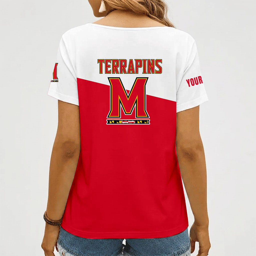 [FAN FAVORITE] NEW CUSTOMIZED NCAA CFH02 MLT MARYLAND TERRAPINS V-NECK FEMALE SHIRT