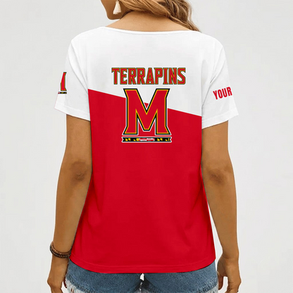 [FAN FAVORITE] NEW CUSTOMIZED NCAA CFH02 MLT MARYLAND TERRAPINS V-NECK FEMALE SHIRT