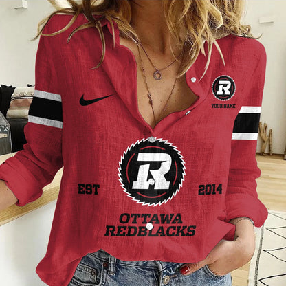 [FAN EXCLUSIVE] NEW CUSTOMIZED CFL02 OTT OTTAWA REDBLACKS WOMEN CASUAL SHIRT