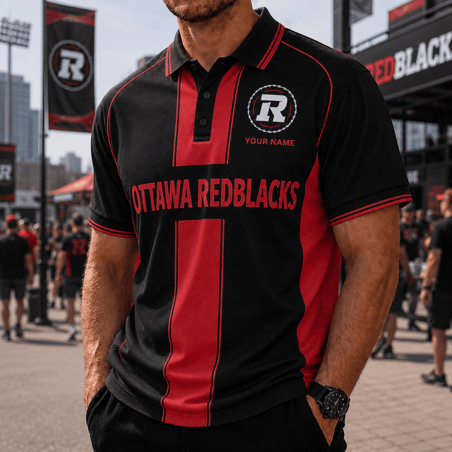 [FAN EXCLUSIVE] NEW CUSTOMIZED CFL02 OTT OTTAWA REDBLACKS STRAPPY POLO SHIRT