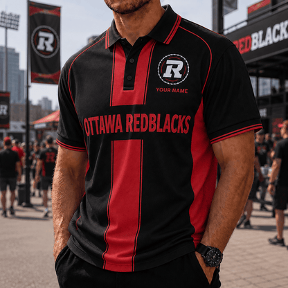 [FAN EXCLUSIVE] NEW CUSTOMIZED CFL02 OTT OTTAWA REDBLACKS STRAPPY POLO SHIRT