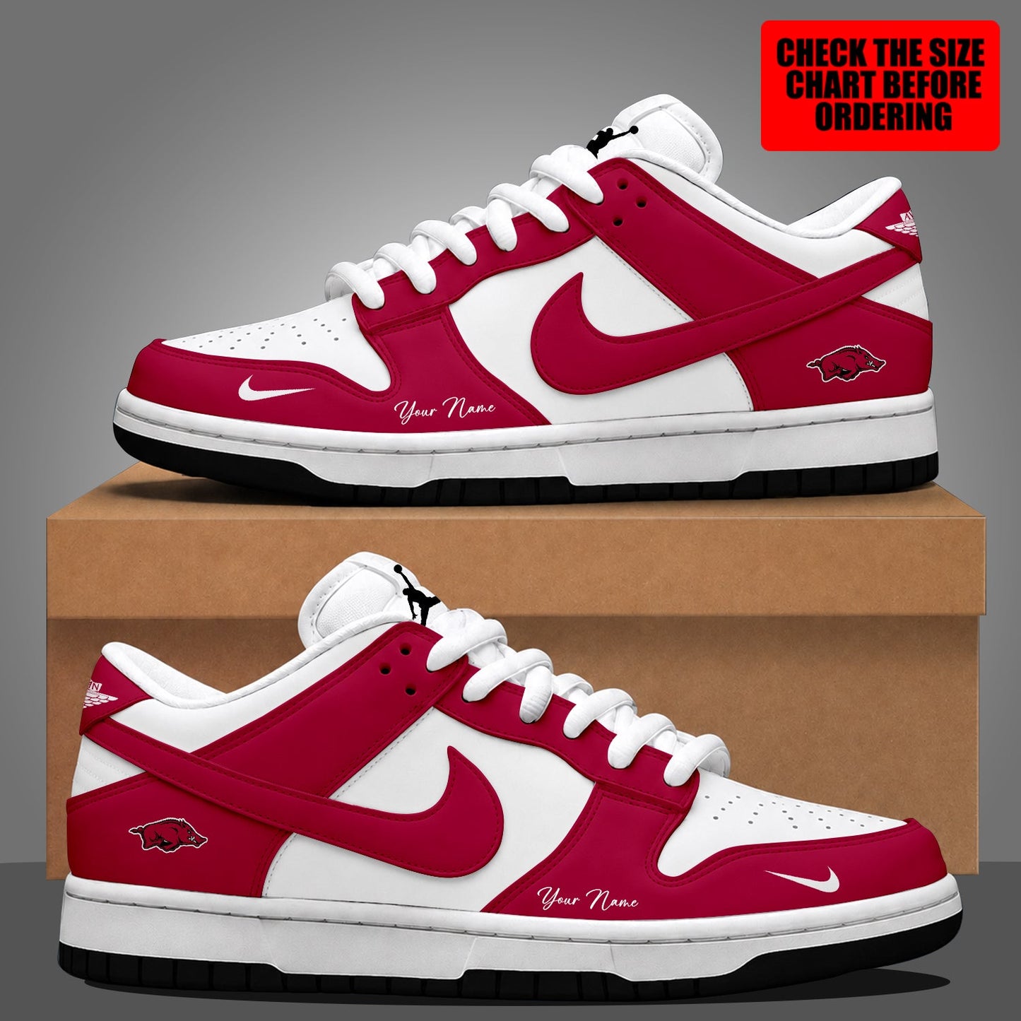 [FAN FAVORITE] NEW CUSTOMIZED NCAA CWS03 AKR ARKANSAS RAZORBACKS DUNK LOW SHOES