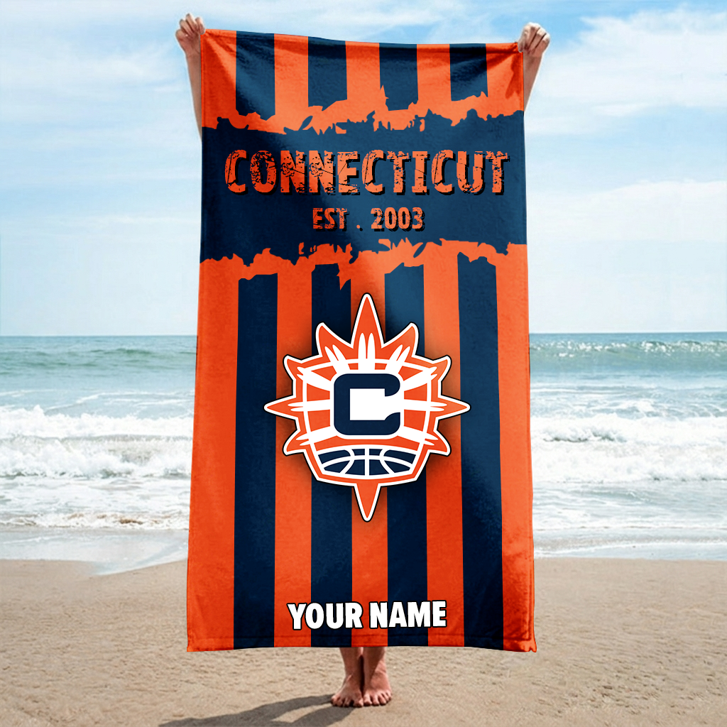 FINAL SALE - NEW CUSTOMIZED WNBA03 CTS CONNECTICUT SUN BEACH TOWEL FOR FAN