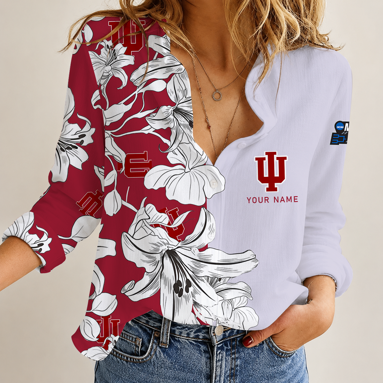 [FAN FAVORITE] NEW CUSTOMIZED NCAA MAM03 IDH INDIANA HOOSIERS STRAPPY WOMEN CASUAL SHIRT