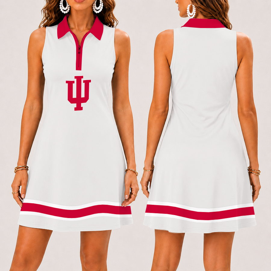 [FAN FAVORITE] NEW CUSTOMIZED NCAA MAM03 IDH INDIANA HOOSIERS STRAPPY WOMEN'S ZIP SLEEVELESS POLO DRESS