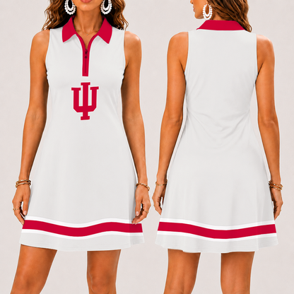 [FAN FAVORITE] NEW CUSTOMIZED NCAA MAM03 IDH INDIANA HOOSIERS STRAPPY WOMEN'S ZIP SLEEVELESS POLO DRESS