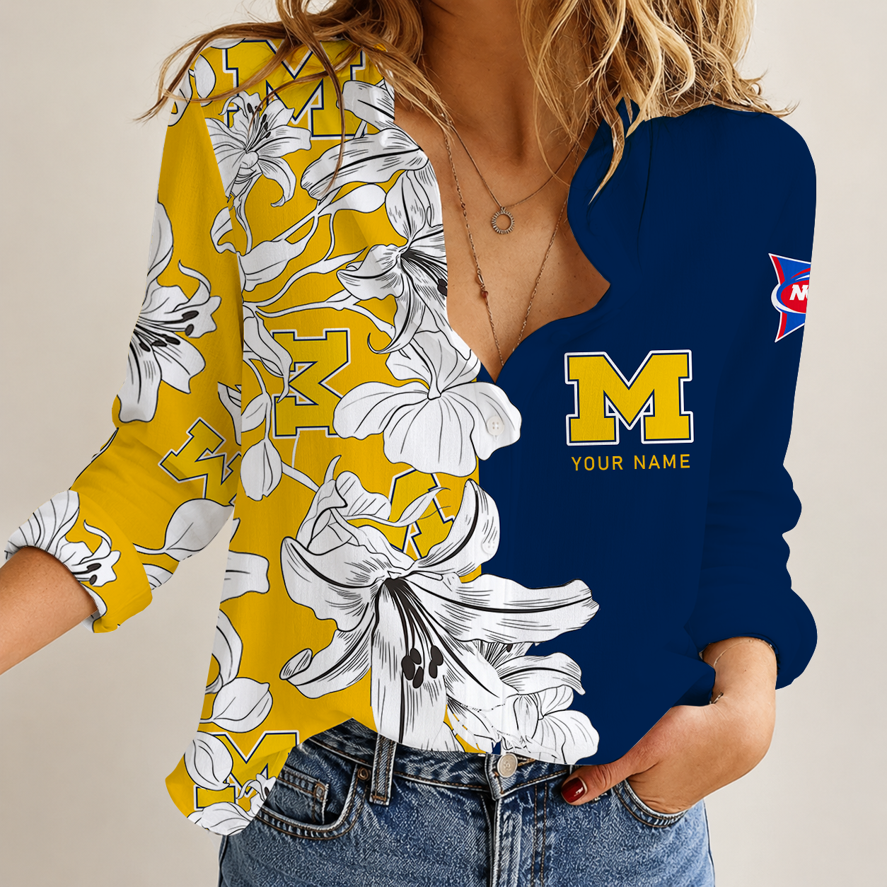 [FAN FAVORITE] NEW CUSTOMIZED NCAA FBS03 MIW MICHIGAN WOLVERINES WOMEN CASUAL SHIRT