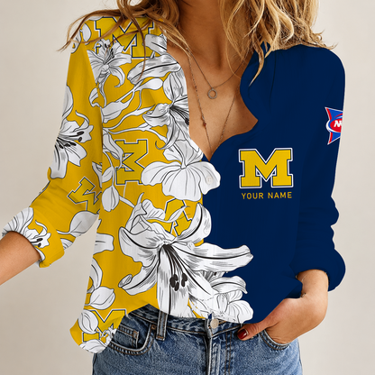[FAN FAVORITE] NEW CUSTOMIZED NCAA FBS03 MIW MICHIGAN WOLVERINES WOMEN CASUAL SHIRT