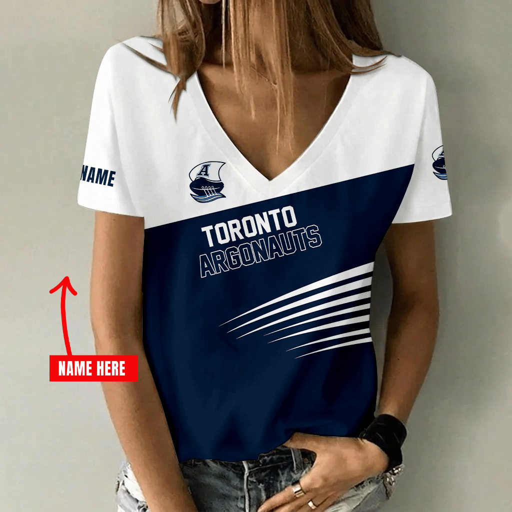 [FAN EXCLUSIVE] NEW CUSTOMIZED CFL03 TOR TORONTO ARGONAUTS STRAPPY V-NECK FEMALE SHIRT