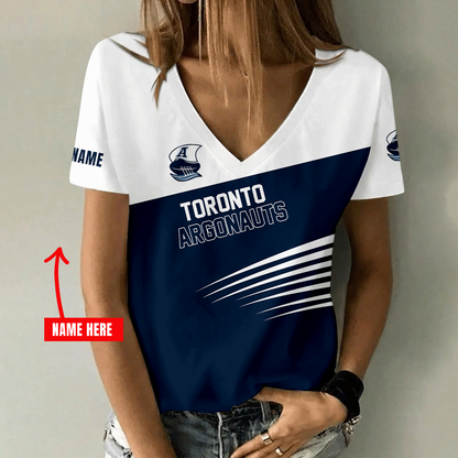 [FAN EXCLUSIVE] NEW CUSTOMIZED CFL03 TOR TORONTO ARGONAUTS STRAPPY V-NECK FEMALE SHIRT