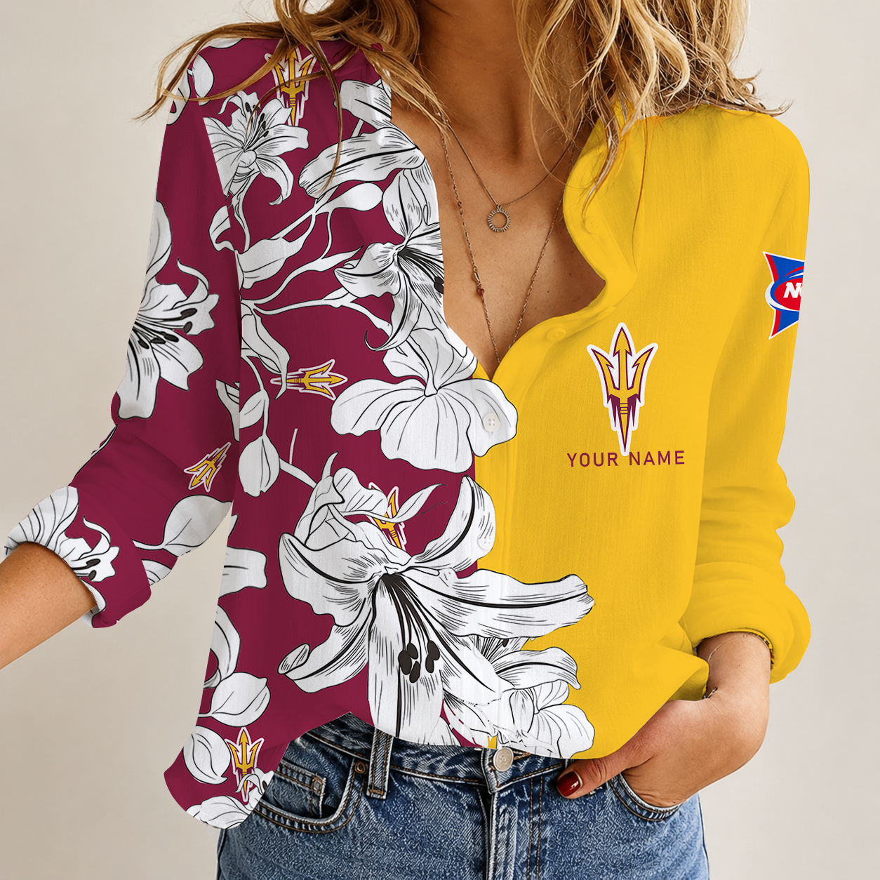 [FAN FAVORITE] NEW CUSTOMIZED NCAA FBS04 ASS ARIZONA STATE SUN DEVILS WOMEN CASUAL SHIRT