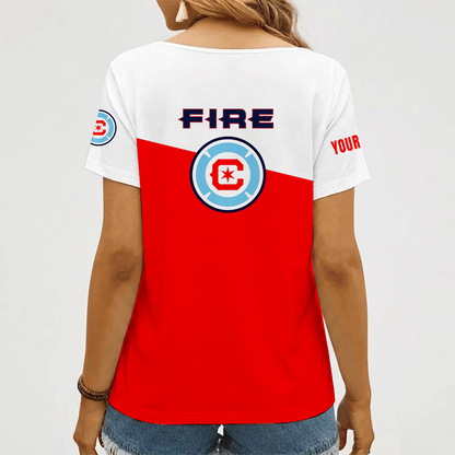 [FAN EXCLUSIVE] NEW CUSTOMIZED MLS04 CCF CHICAGO FIRE FC V-NECK FEMALE SHIRT