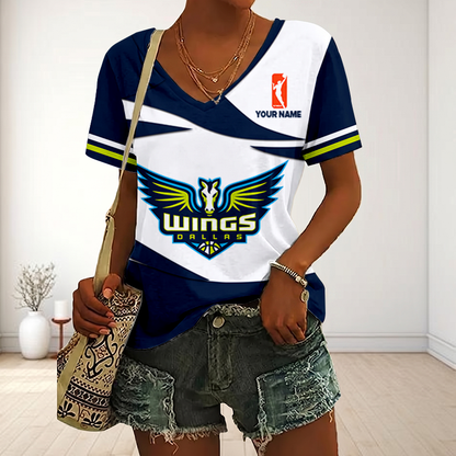ENDING TODAY - NEW CUSTOMIZED WNBA04 DLW DALLAS WINGS V-NECK FEMALE SHIRT