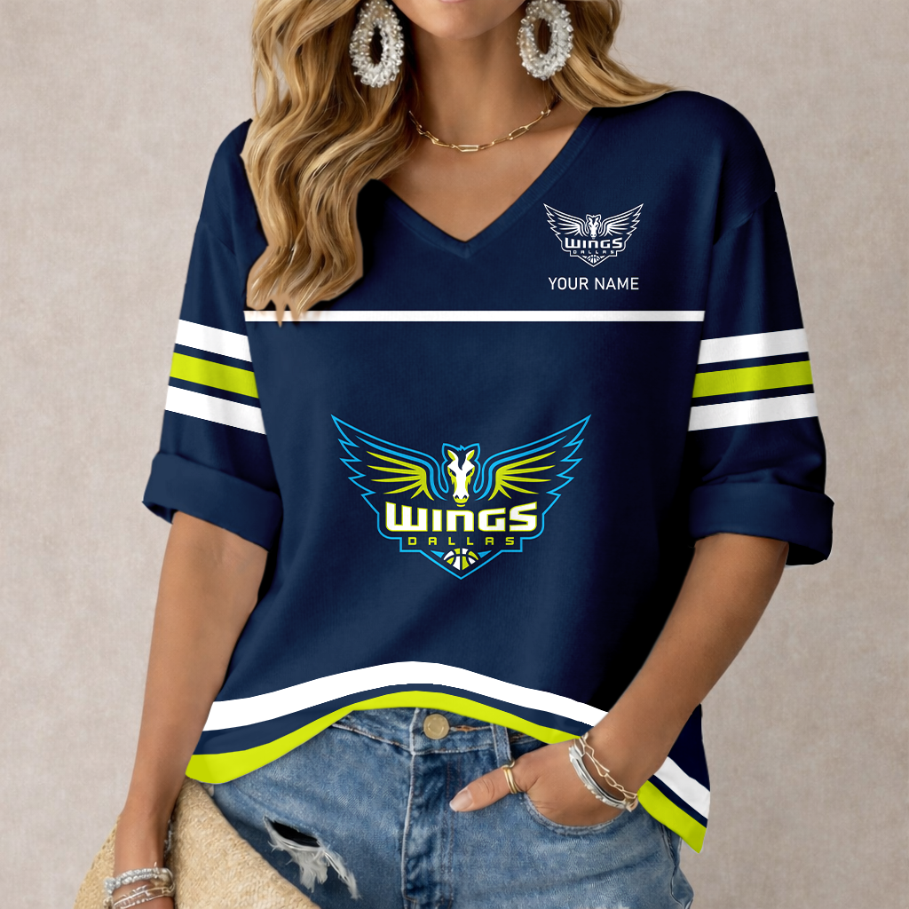 LIMITED EDITION - NEW CUSTOMIZED WNBA04 DLW DA WINGS  WOMEN'S HEART V-NECK LONG SLEEVE SHIRT