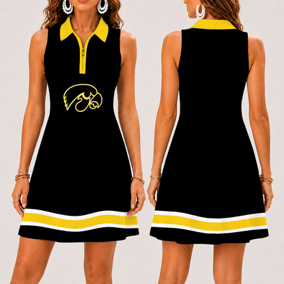 [FAN FAVORITE] NEW CUSTOMIZED NCAA CFH04 IWH IOWA HAWKEYES WOMEN'S ZIP SLEEVELESS POLO DRESS