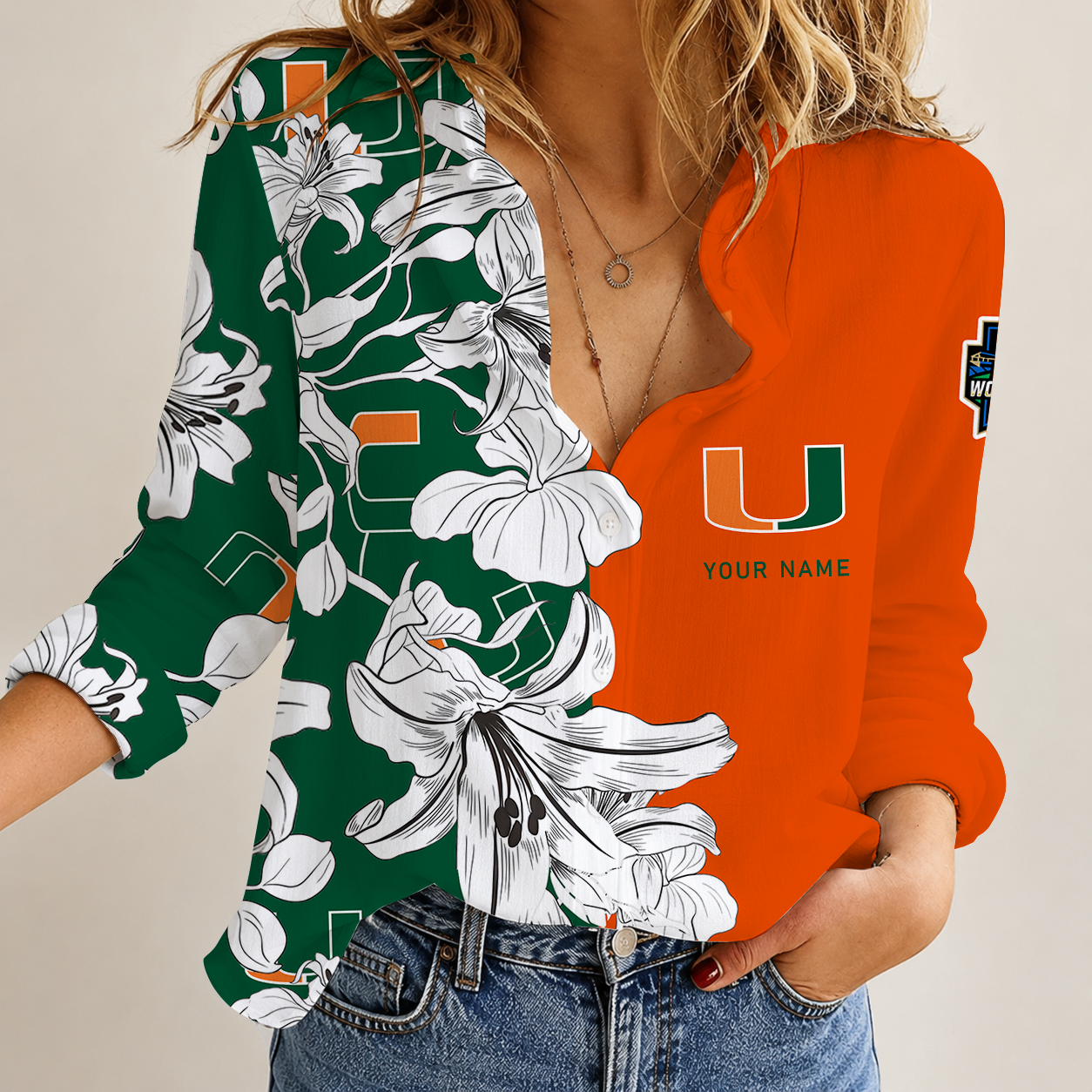 [FAN FAVORITE] NEW CUSTOMIZED NCAA CWS04 MIH MIAMI HURRICANES WOMEN CASUAL SHIRT
