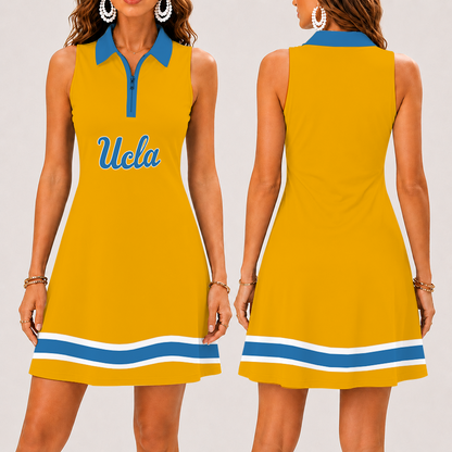 [FAN FAVORITE] NEW CUSTOMIZED NCAA MAM04 UCB UCLA BRUINS STRAPPY WOMEN'S ZIP SLEEVELESS POLO DRESS