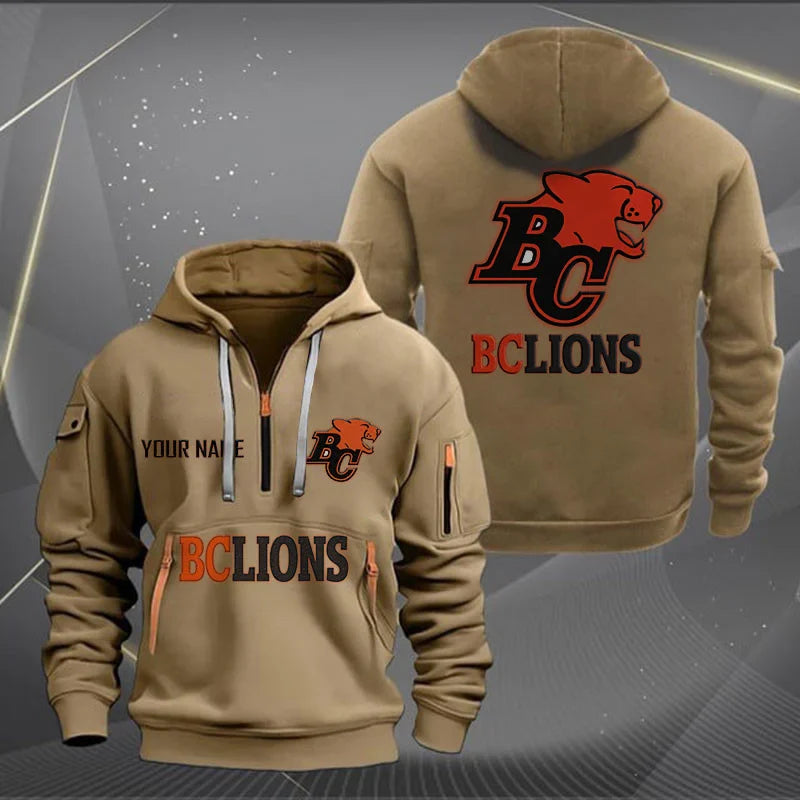 [FAN EXCLUSIVE] NEW CUSTOMIZED CFL05 BCL BC LIONS MUTICOLOR QUARTER ZIP HOODIE