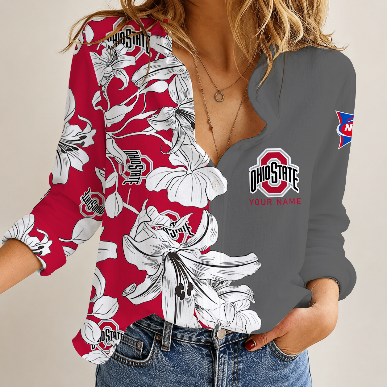[FAN FAVORITE] NEW CUSTOMIZED NCAA FBS05 OSB OHIO STATE BUCKEYES WOMEN CASUAL SHIRT