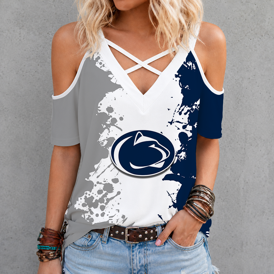 [FAN FAVORITE] NEW CUSTOMIZED NCAA CFH05 PNL PENN STATE NITTANY LIONS CRISS CROSS V-NECK TOP