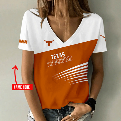 [FAN FAVORITE] NEW CUSTOMIZED NCAA CWS05 TXL TEXAS LONGHORNS V-NECK FEMALE SHIRT