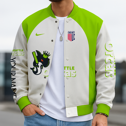 LIMITED EDITION - NEW CUSTOMIZED ML05 SEO SEATTLE ORCAS SATIN VARSITY & BASEBALL JACKET