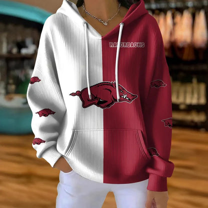 [FAN FAVORITE] NEW CUSTOMIZED NCAA MAM06 AKR ARKANSAS RAZORBACKS STRAPPY RIBBED HOODIE & SWEATSHIRT