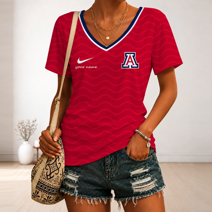 [FAN FAVORITE] NEW CUSTOMIZED NCAA CWS06 ARW ARIZONA WILDCATS V-NECK FEMALE SHIRT