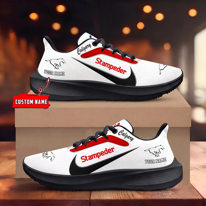 [FAN EXCLUSIVE] NEW CUSTOMIZED CFL06 CGY CALGARY STAMPEDERS STRAPPY ROAD RUNNING SHOES