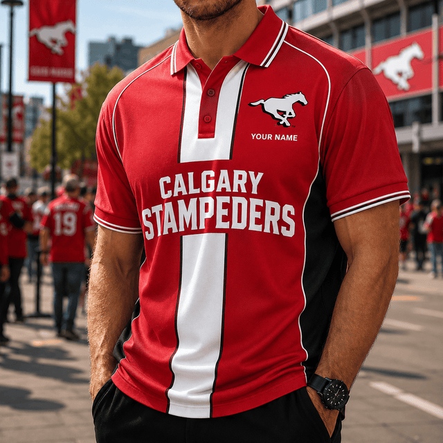 [FAN EXCLUSIVE] NEW CUSTOMIZED CFL06 CGY CALGARY STAMPEDERS STRAPPY POLO SHIRT