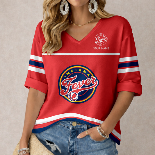 LIMITED EDITION - NEW CUSTOMIZED WNBA06 IDF IN FEVER  WOMEN'S HEART V-NECK LONG SLEEVE SHIRT