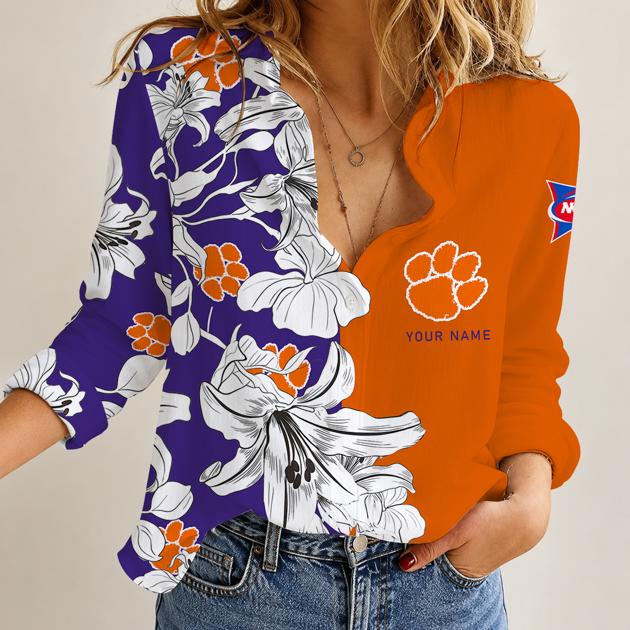 [FAN FAVORITE] NEW CUSTOMIZED NCAA FBS07 CST CLEMSON TIGERS WOMEN CASUAL SHIRT