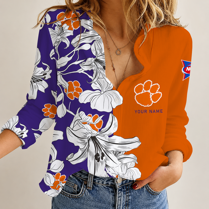 [FAN FAVORITE] NEW CUSTOMIZED NCAA FBS07 CST CLEMSON TIGERS WOMEN CASUAL SHIRT