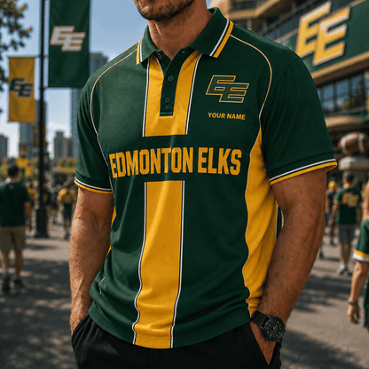 [FAN EXCLUSIVE] NEW CUSTOMIZED CFL07 EDM EDMONTON ELKS STRAPPY POLO SHIRT