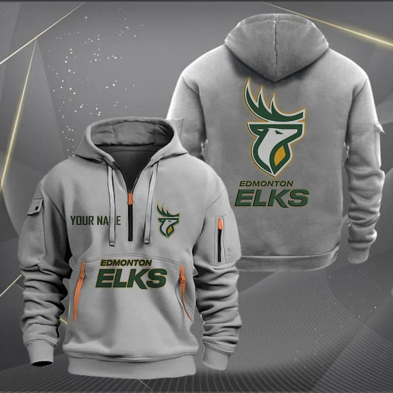 [FAN EXCLUSIVE] NEW CUSTOMIZED CFL07 EDM EDMONTON ELKS MUTICOLOR QUARTER ZIP HOODIE
