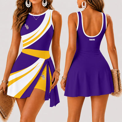 [FAN FAVORITE] NEW CUSTOMIZED NCAA CWS07 LST LSU TIGERS WOMEN'S SUMMER SKORT DRESS