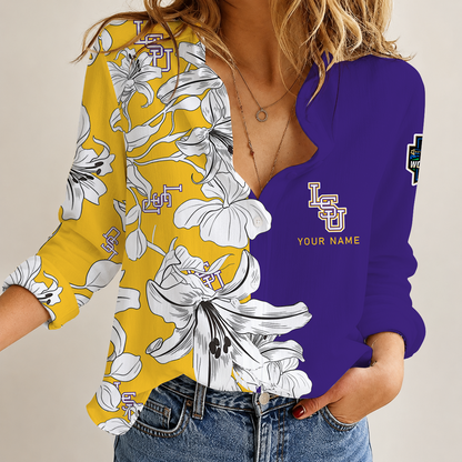 [FAN FAVORITE] NEW CUSTOMIZED NCAA CWS07 LST LSU TIGERS WOMEN CASUAL SHIRT